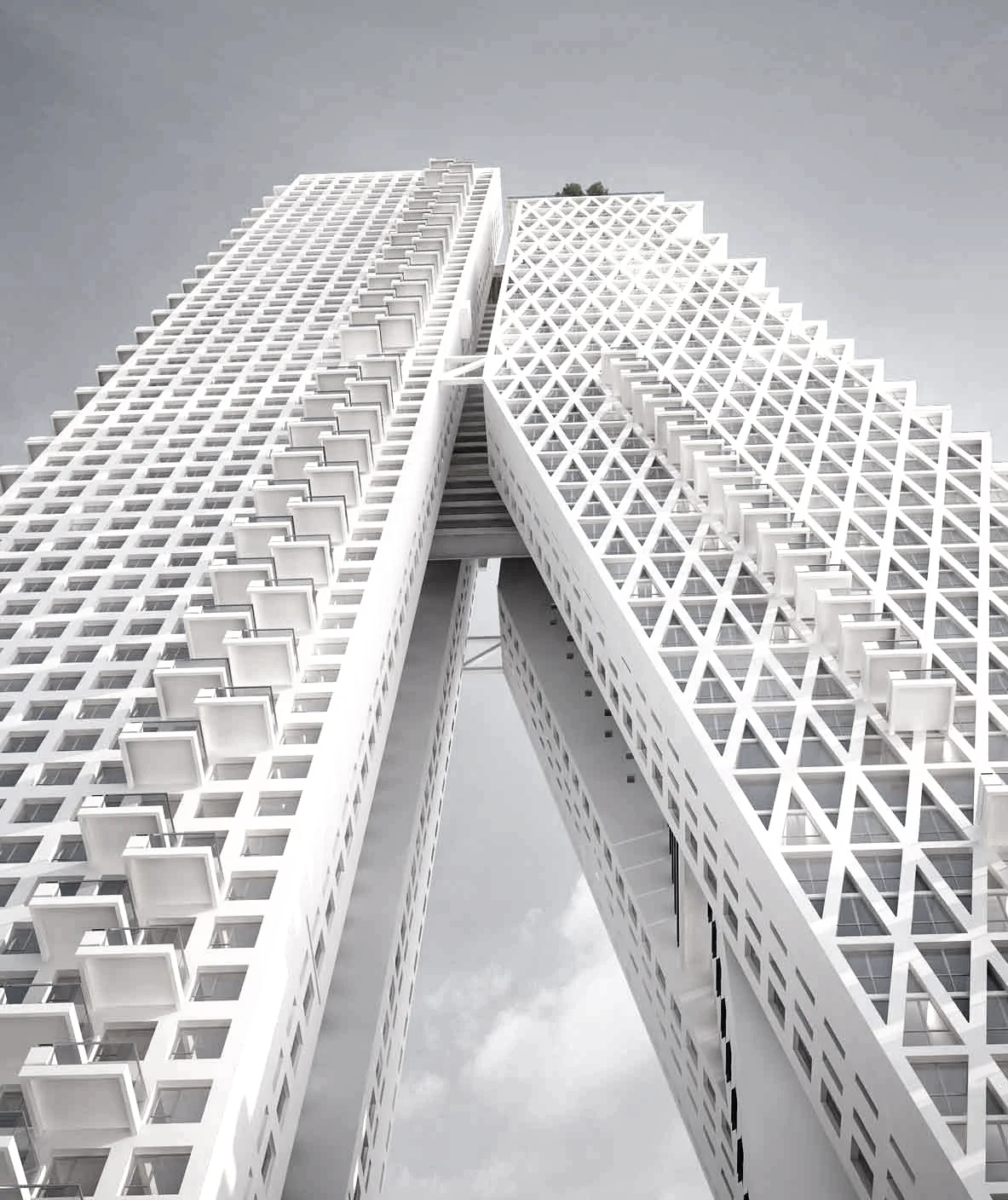 Altair, Colombo — looking up between the two towers